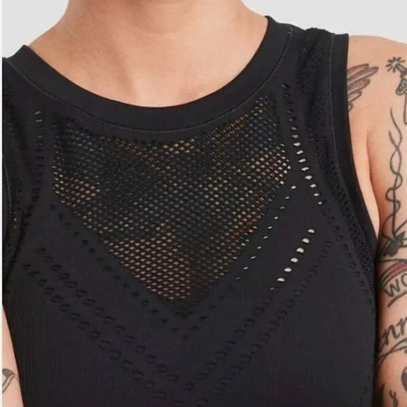 Athleta Oxygen Seamless Black Laser-Cut Mesh-Back Tank Top - Picture 9 of 10